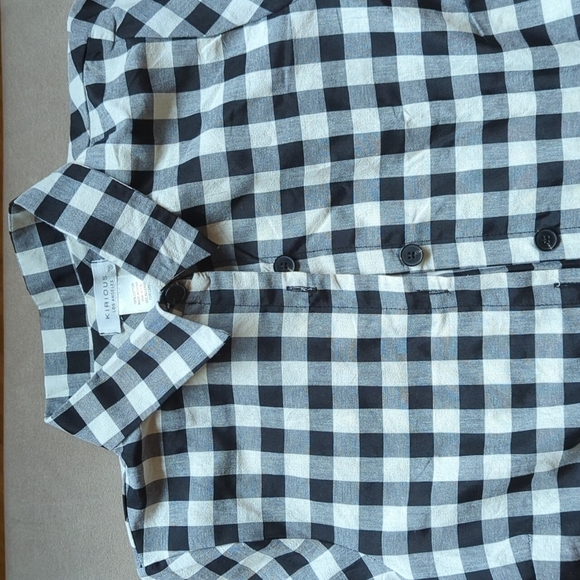 Kirious Los Angeles Gingham Button Down Cropped Boxy Top Black White Small - Picture 1 of 8